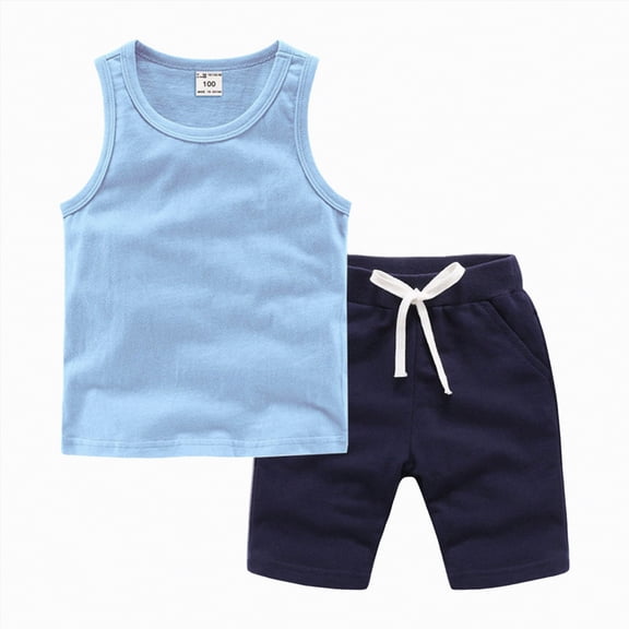 TOWED22 Boys Summer Outfits 2Pcs Clothing Set Graphic Print Sleeveless Tank Top and Casual Shorts 4-10 Years Light Blue,2-3 Y