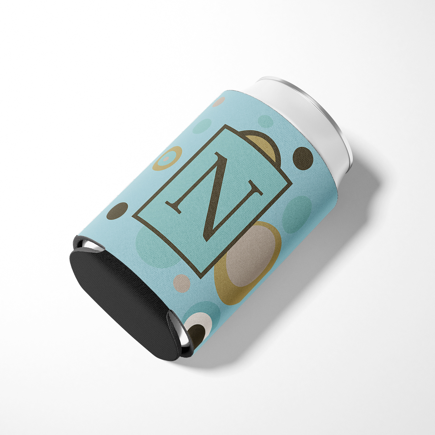 Letter N Initial Monogram - Blue Dots Can or Bottle Hugger