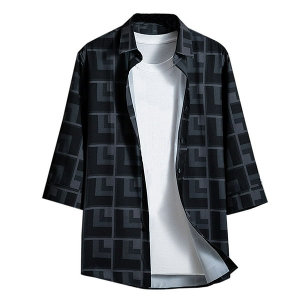 Mens Camisas de Manga Corta Formal Color Impresión Cuello de Vuelta, Blusa Casual para Al Aire Libre, Diario Y Otoño Primavera Desgaste