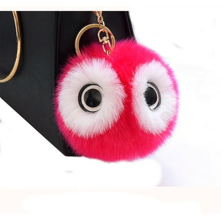 Faux Fur Key Ring Animal Owl Key Chain Ring Pendant Pom Pom Faux Rabbit Fur Ball Bird Handbag Keychain Toy-OWL-kc ()
