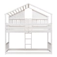 thumbnail image 4 of Twin over Twin House Shaped Frame Loft Bed with Roof , Window, Window Box, Door, Wooden Bunkbed with Safety Guardrails and Ladder, White, 4 of 9