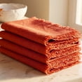 thumbnail image 3 of Fringed Linen Napkins Set of 4 | 20x20 Raw Edge Cloth Napkins for Wedding Decor, Rustic Tablescape & Coastal Dining | Stonewashed Softness (Caramel), 3 of 8