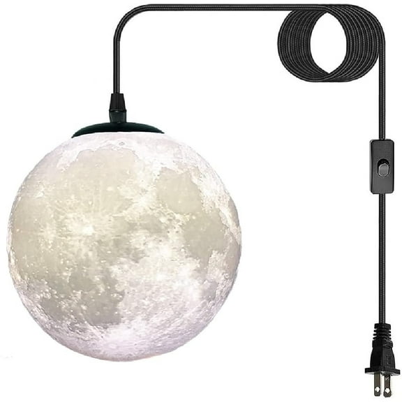 Plug in Pendant Lighting with Cord,Hanging Lamps That Plug Into Wall Outlet White,16.4Ft Hanging Light Cord with Switch,3D Paint Hanging Moon Light for Kids Room(Bulb Included)
