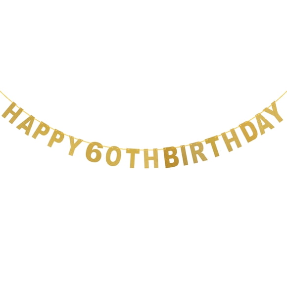5M Happy 60th Birthday Glitter Golden Garland Bunting Banners for Birthday Decoration