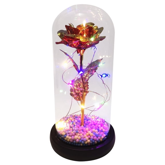LED Color Gold Rose Flower Hollow Log Bottom Glass Cover Simulation Valentine's Day Gift Decoration Ornaments