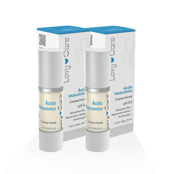 LOVY CARE Pack 2x1 Crema Facial con Ácido Hialurónico, 30 ml c/u, pH 5.5, Hidratación Profunda, Reparación Celular y Efecto Antiarrugas