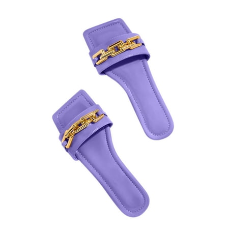 

Women s Flat Sliders Summer Sandals Ladies Beach Slip On Mule Chain Slipper Shoes
