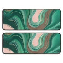 Kitchen Rugs Sets Of 2,Green Marble Gold Wave Pattern Anti Fatigue Kitchen Mat Rugs Non Slip Washable,Decorative Kitchen Floor Mats for Kitchen,Sink,Laundry,17"x47" 17"x47"