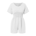 thumbnail image 3 of 2DXuixsh Rompers for Women Women's Jumpsuit Summer V Neck Button Short Ruffle Sleeve Smocked Mini Short Romper Workout Casual Wide Legs Rompers White Size M, 3 of 7
