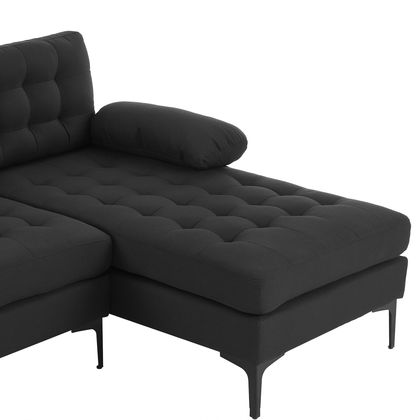 Ktaxon Sectional Sofa, 4 Seats Tufted Linen Fabric Couch, U-Shaped Lounge  Sleeper with Comfy Chaise for Living Room Black