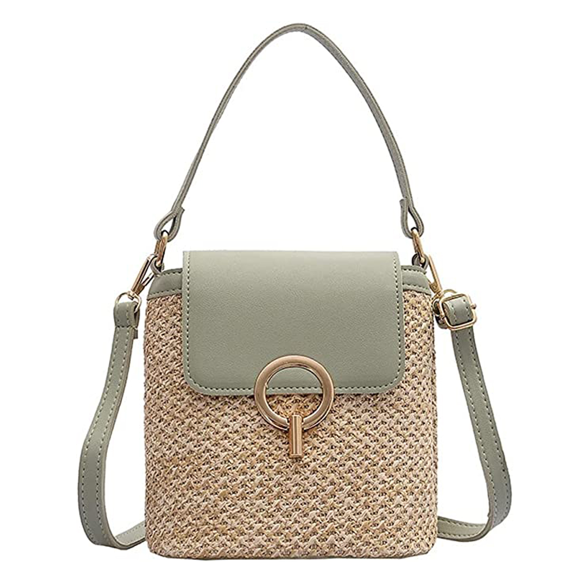 Casual Straw Women Shoulder Crossbody Bags 2023 New Handbag Purses Summer Beach Messenger Travel Bag-Green