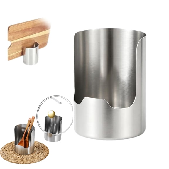 2 In 1 Multi-functional Kitchen Utensil Holder, Heavy Duty Stainless Steel Pot Lid & Spoon Rack Space-Saving Vertical Stand for Spatulas, Tongs, Ladles, Countertop Organizer