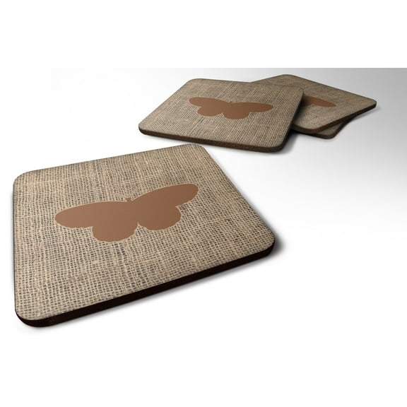 Butterfly Burlap and Brown BB1052 Foam Coaster Set of 4