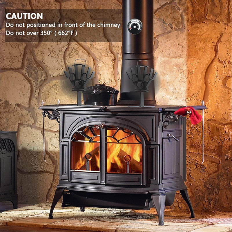 2 Blades Heat Powered Wood Burner Stove Fan Black Silent Eco Fan with about 120CFM Less Noise 