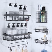 Topritt Shower Caddy 6 Pack, Adhesive Shower Organizer with Soap Holder, Large Capacity, No-Drill Wall Mounted Bathroom Organizer Basket for Bathroom & Kitchen Storage, Black