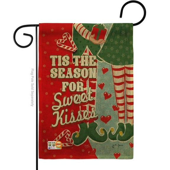 Breeze Decor BD-XM-G-114199-IP-DB-D-US18-WA 13 x 18.5 in. Season Sweet Kisses Burlap Winter Christmas Impressions Decorative Vertical Double Sided Garden Flag