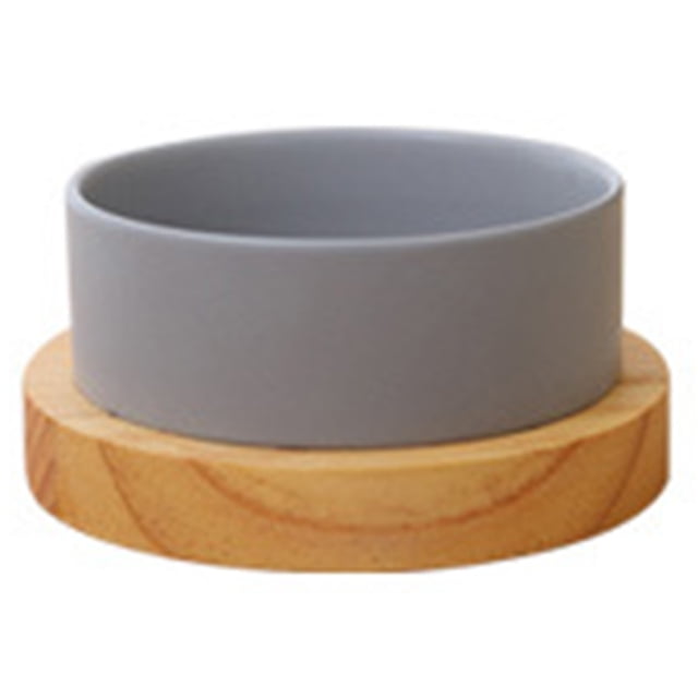 Cuenco de cerámica de madera maciza para gatos Laklulu, utensilios de comida universales antivuelco para gatos y perros con rejilla de madera