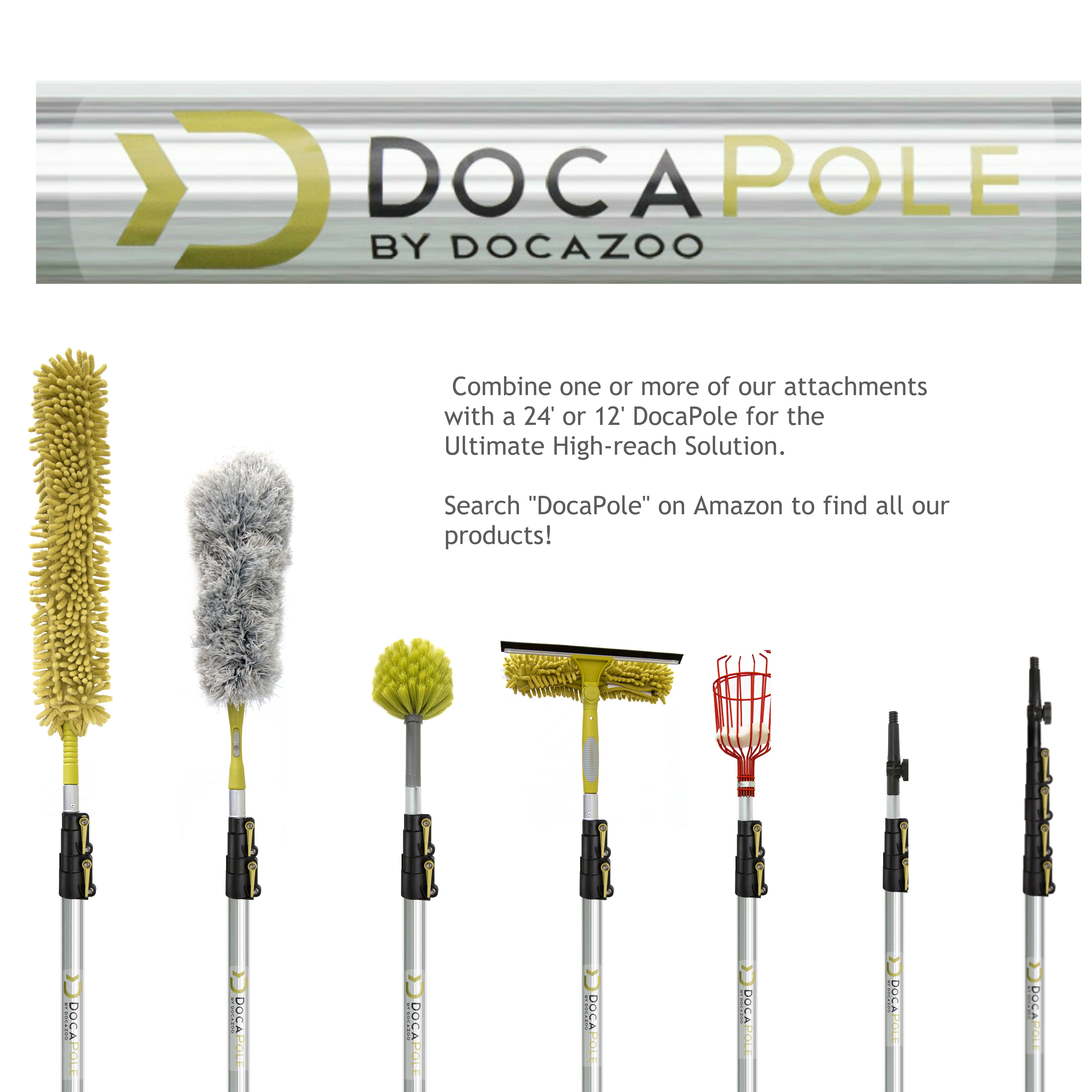 Docazoo DocaPole Soft Bristle Car Wash and Scrub Brush Extension Pole Attachment (10) for Deck, Truck, Boat, RV, House Siding, SA