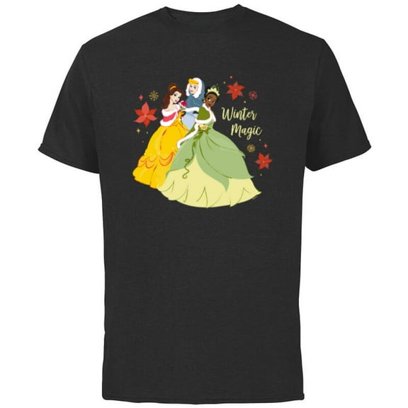 Disney Princess Tiana Belle Cinderella Holiday Winter Magic - Short Sleeve Cotton T-Shirt for Adults - Customized-Charcoal
