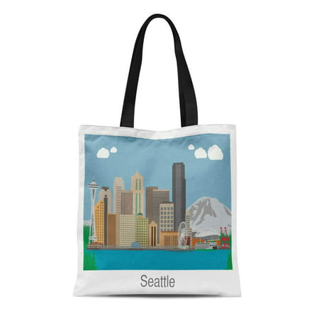 ASHLEIGH Canvas Tote Bag Kids Seattle Washington Skyline Cityscape Travel Reusable Handbag Shoulder Grocery Shopping