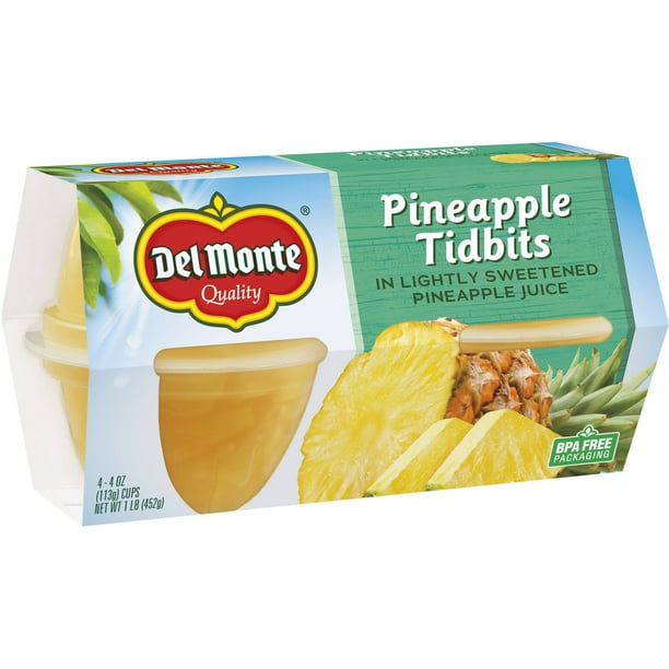 Del Monte Pineapple Tidbits in Lightly Sweetened Pineapple Juice, 4 Oz