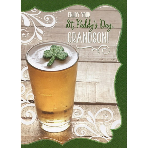 Designer Greetings Beer Glass with Floating Shamrock St. Patrick's Day Card for Grandson
