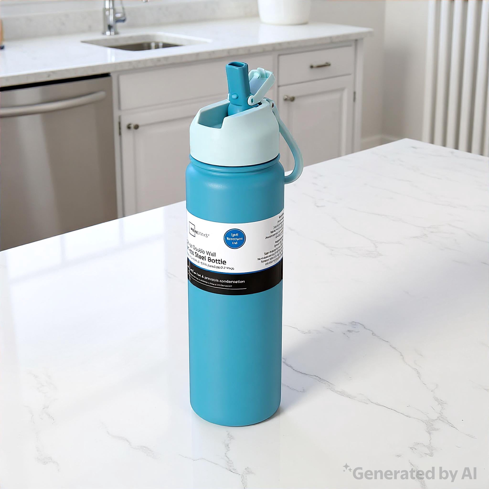 Mainstays 24 oz Blue Stainless Steel Double Wall Water Bottle with Straw Lid