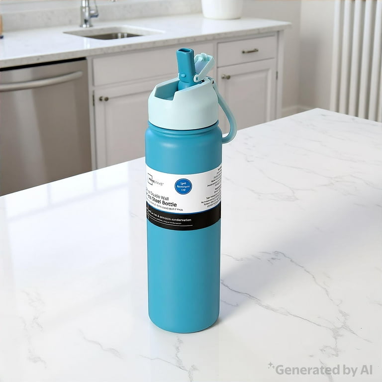 Mainstays 24 oz Blue Stainless Steel Double Wall Water Bottle with