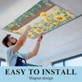thumbnail image 5 of 3 Pack Summer Floral Fluorescent Light Covers for Ceiling Lights Watercolor Sunflower Eucalyptus Leaves Retro Wood Grain Magnetic Ceiling Light Covers Overhead Light Filters for Office Classroom Home, 5 of 9