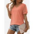 thumbnail image 5 of Womens Casual V Neck T Shirts Swiss Dotted Puffy Sheer Short Sleeve Blouses, 5 of 5