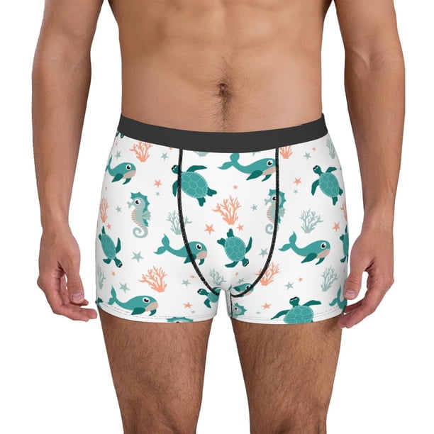 Balery Turtles And Seahorses Calzoncillos bóxer para hombre, ropa interior de algodón suave y transpirable con cinturilla de nailon-Medium