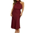 thumbnail image 1 of PENGXIANG Femmes Maxi Robe de Satin Élégant Sans Manches Faux Cou Parti Mariage Invité Longues Robes Longues Formelles, 1 of 7