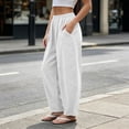 thumbnail image 4 of Lenpel Womens Summer Harem Pants High Elastic Waist Wide Leg Lounge Trousers Casual Loose Fit Flowy Slacks, 4 of 6