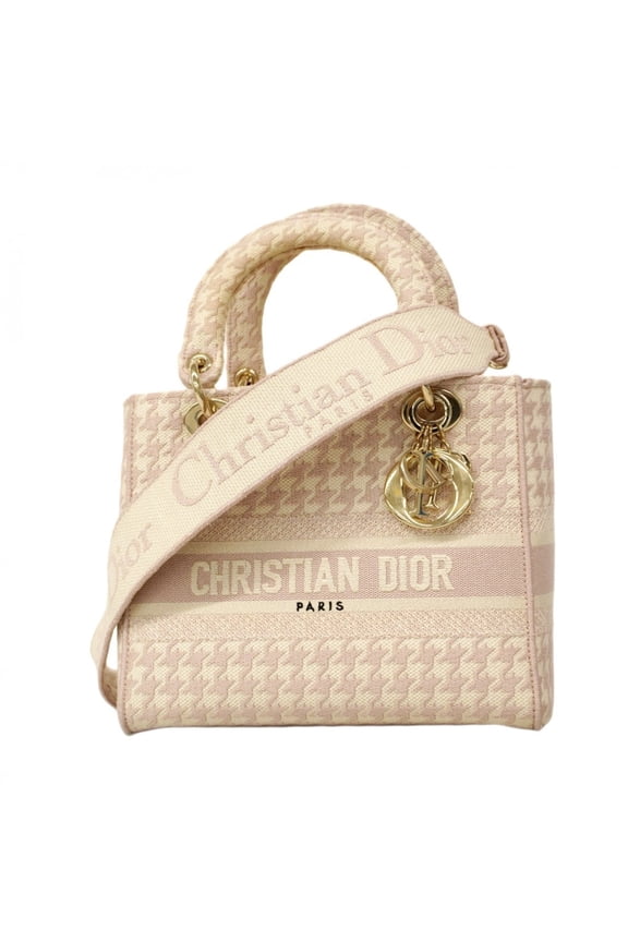 Pre-Owned Christian Dior Lady D-Light Canvas Handbag in Pink, White, and Champagne. 2-Way Bag...