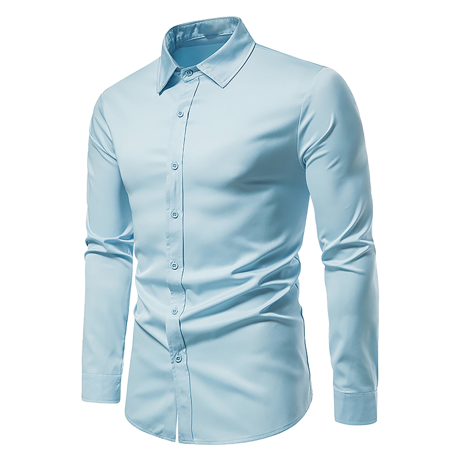 YUNY Men Autumn Long Sleeve Plus-Size Casual Turn Down Collar Blouse Shirt Purple L 