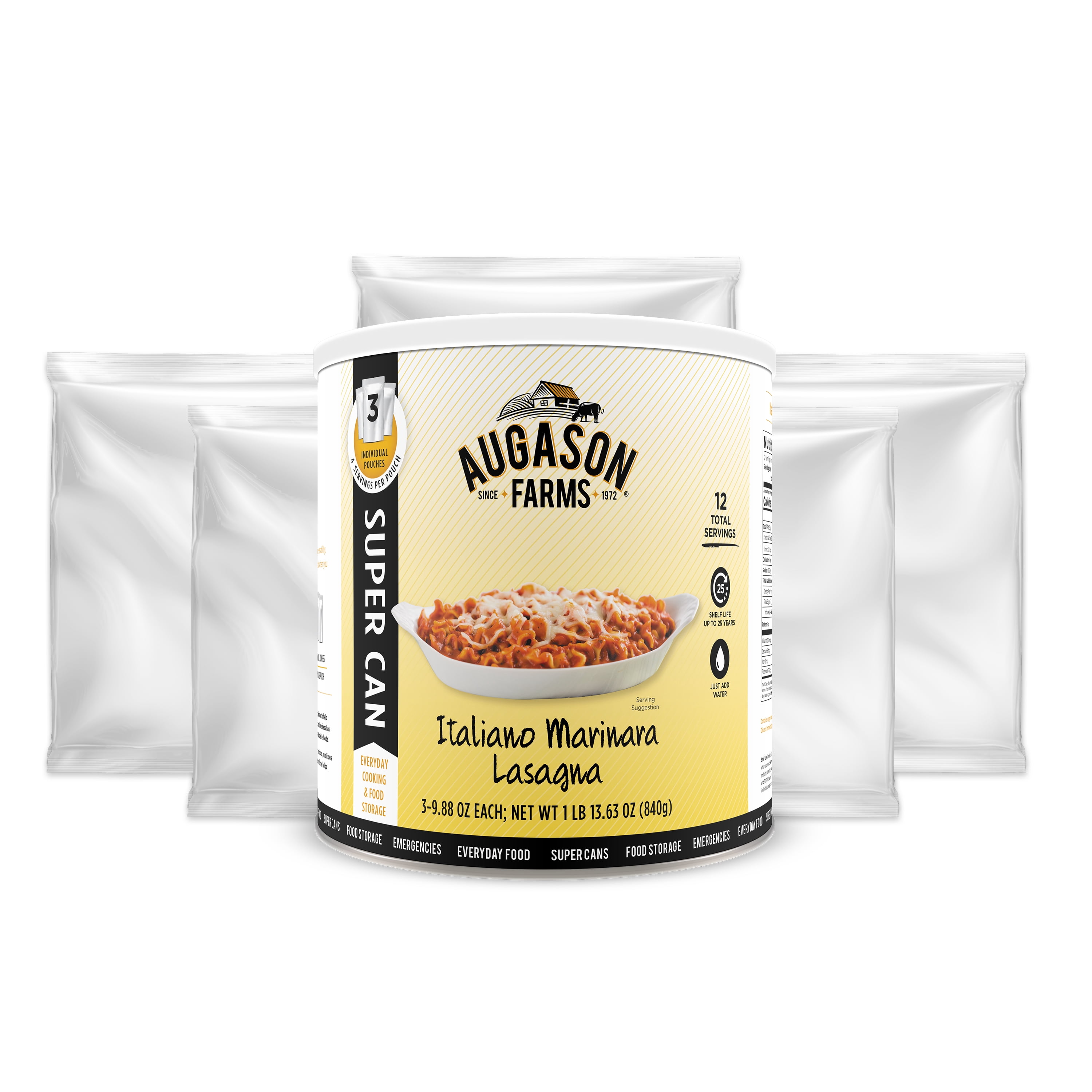 Augason Farms Italiano Marinara Lasagna SUPER CAN with 3 Pouches