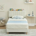 thumbnail image 2 of Velvet Upholstered Twin Bed Frame with Storage Headboard | Noise-Free Platform Bedframe, Wooden Slats & No Box Spring | Modern White Bed Frame, Easy Assembly, 2 of 7