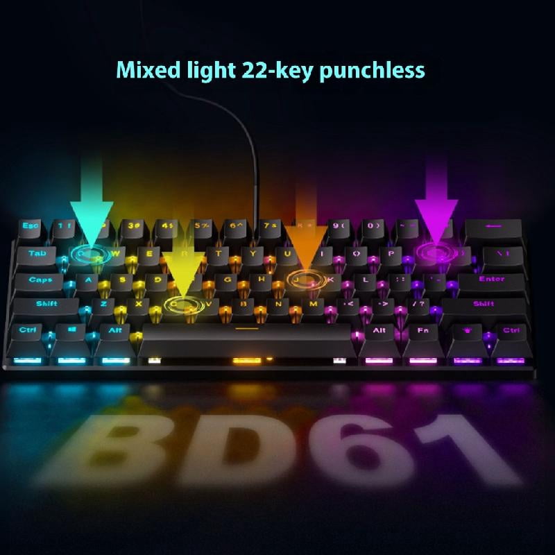 61 Key LED Backlit Cord Gaming Keyboard Ergonomic Waterproof Mechanical