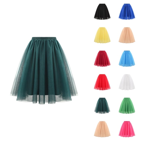 Tulle Skirts for Women Elastic Waist Pleated Mesh Mid Length A Line Puffy Skirt Adult Tutu Skirts Fluffy Dancing Skirt