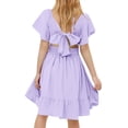 thumbnail image 2 of MKOSPLRT Off Shoulder Dresses for Girl Ruffle Sleeve Tie Back A Line Dress Solid Smocked Casual Mini Dress Flowy Beach Party Dresses, 2 of 9