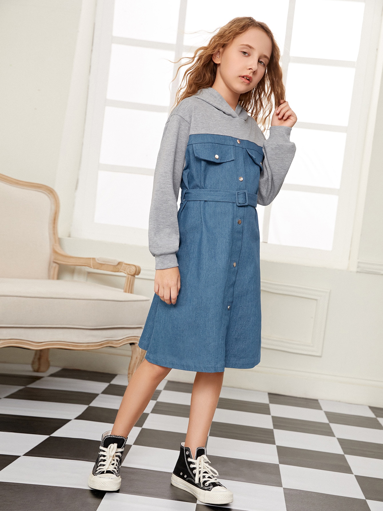 hooded denim dress