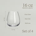 thumbnail image 4 of over&back 16oz Traditional Glassware - Set of 4 Classic Stemless Drinking Glasses for Parties, Get-togethers, and More - Mouth-Blown - Wine Cups for Kitchen and Dining Room - Clear, 4 of 9