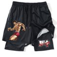 thumbnail image 2 of Pantalones cortos de gimnasio con estampado de Anime para hombre, 2 en 1, malla de secado rápido, culturismo, Fitness, correr, Verano, 2 of 5