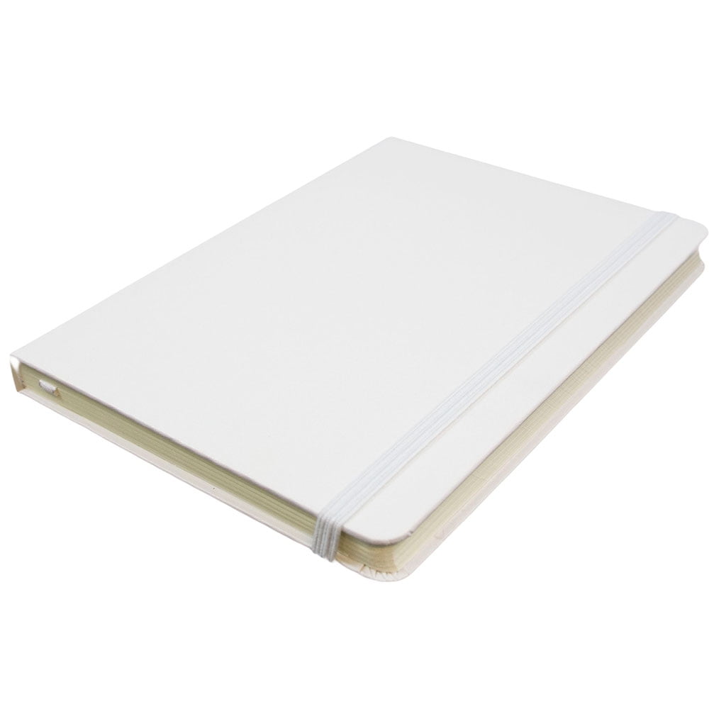 JAM Paper Hardcover Notebook with Elastic Band, 1/Pack, White, Medium, 5 x 7, 100 Lined Sheets