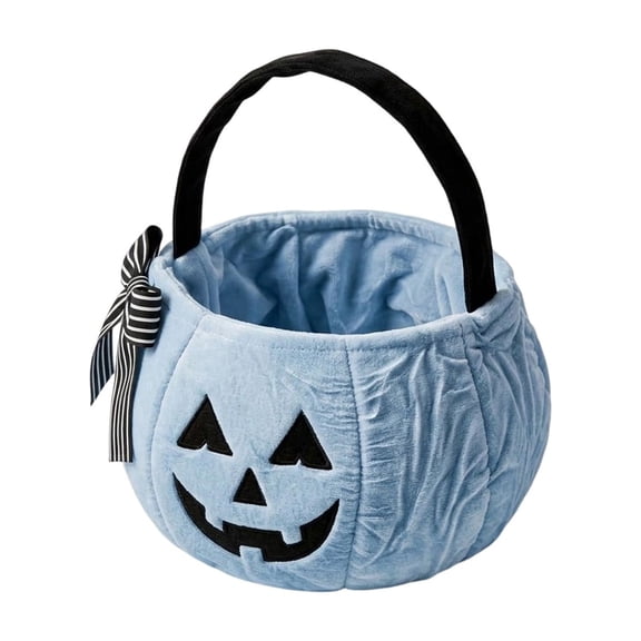Pastel Fabric Jack O Lantern Treat Bucket Gothic Halloween Tabletop Candy Station Decor, Elegant Spooky Seasonal Carry Tote for Entryway and Porch Displays