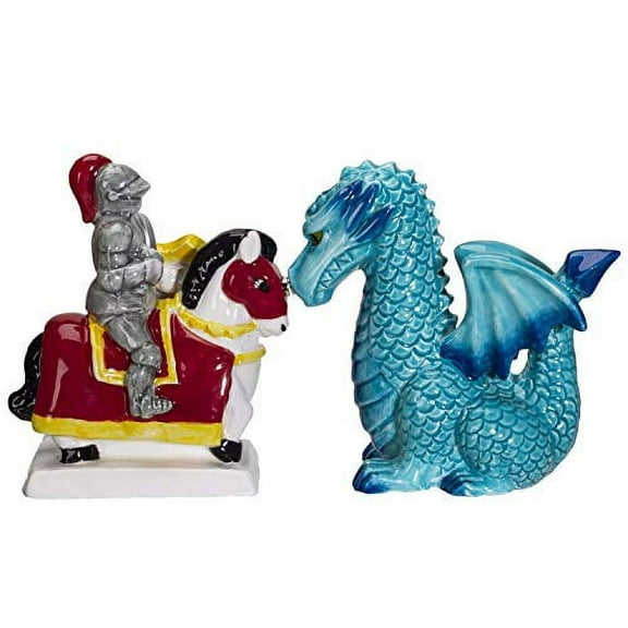 Pacific Giftware Knight on Horse & Dragon Ceramic Salt and Pepper Shakers Set