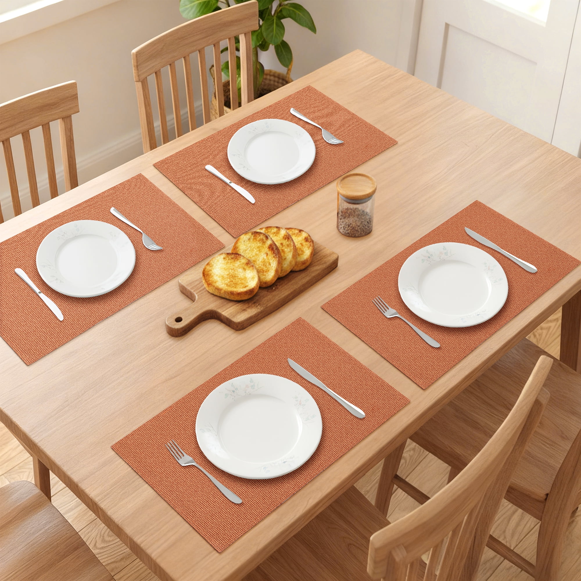 Unique Bargains Cotton and Linen 4Pcs Rustic Table Mats Orange 18.1x11.8inch