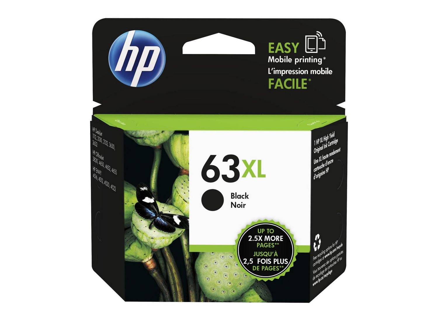 HP 63XL Black High Yield Original Ink Cartridge (F6U64AN), Black