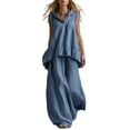 thumbnail image 2 of Cagogo Women's 2 Piece Set Peplum Top Wide Leg Pants Casual Boho Outfits Sleeveless V Neck Loose Summer Travel Clothes Matching Lounge Sets Tracksuits, Blue 2XL, 2 of 9