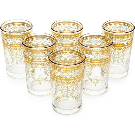 

Gold Moroccan Glasses Artisan Hand-Made Multipurpose 220 ml 7.5 oz Tea and Wine Morrocan Tumbler Marrakech Casablanca Tea Cups Set of 6 by The Wine Savant